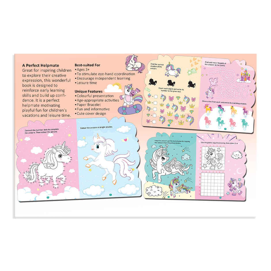 Dreamland Unicorn Activity and Colouring Book Die Cut Shape 48 Pages