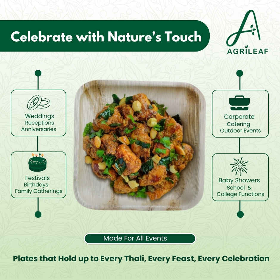AGRILEAF 6 Inch Square Areca Palm Leaf Disposable Plates | 5 Plates + 10 Spoons (5 Free)