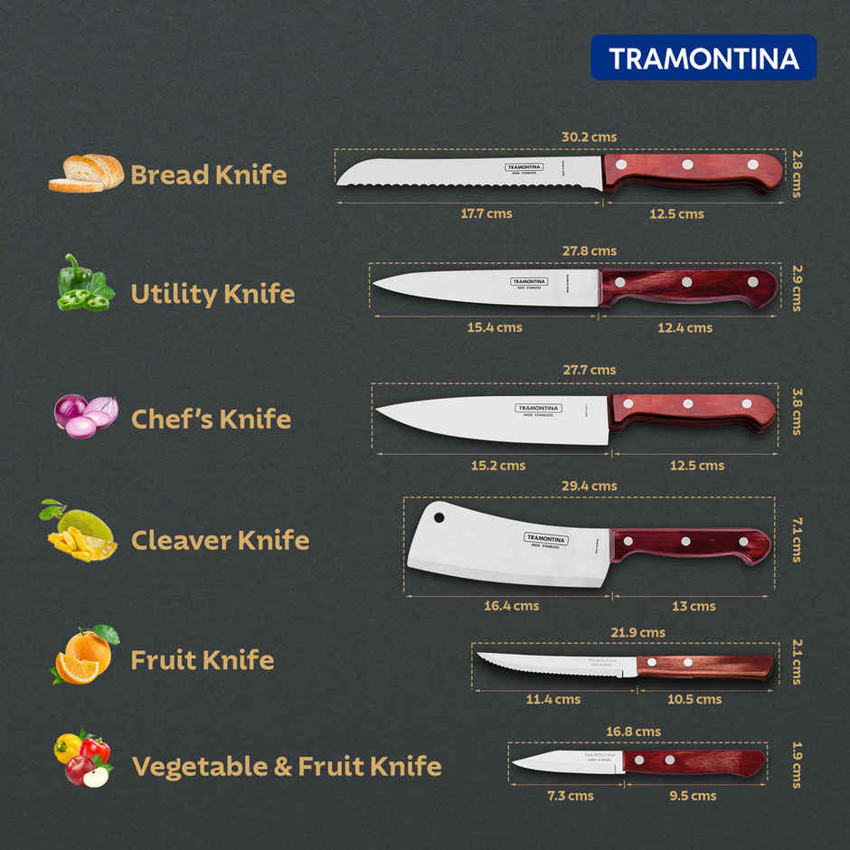 Tramontina Polywood Stainless Steel Vegetable & Fruit Knife/,7.6cm/3 inch | Straight/Plain Edge | Treated Brazilian Polywood Handle |Impact Resistant |Heat Resistant |Dishwasher Safe |5 Yr Warranty