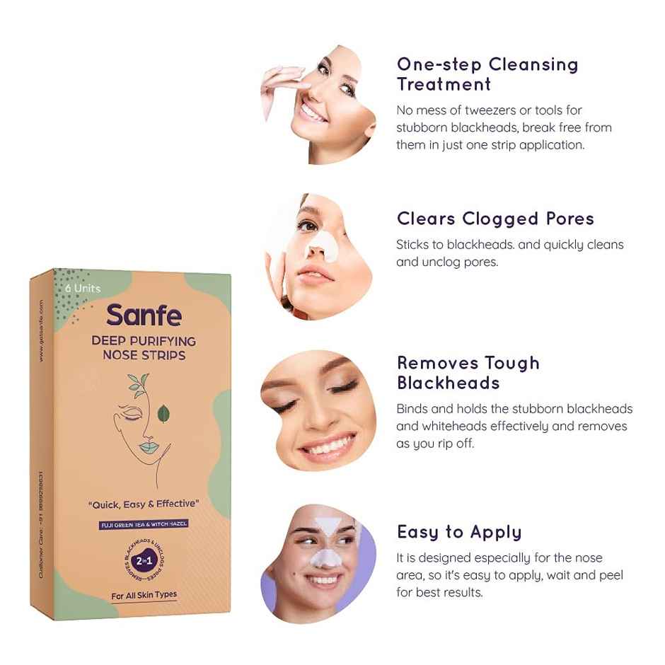 Pond'S Activated Charcoal Clear Detox Skin, With Vitamin B6 Sheet Mask(25ml) & Sanfe Deep Purifying Nose Strips For Women With Fuji Green Tea & Witch Hazel Extracts(6pc) Combo