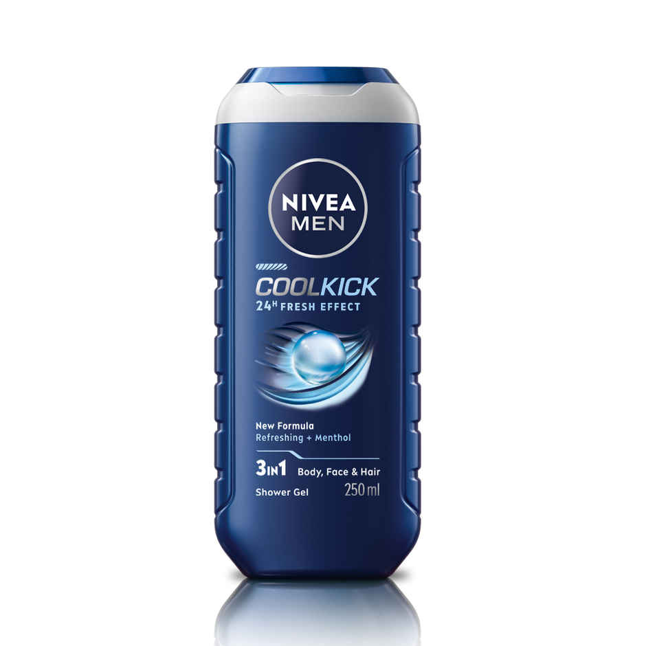 Nivea Men Cool Kick With Refreshing Icy  Menthol Shower Gel For Body Face & Hair (250ml) & Nivea Men'S Deodorant Roll On For Men (50ml) Combo