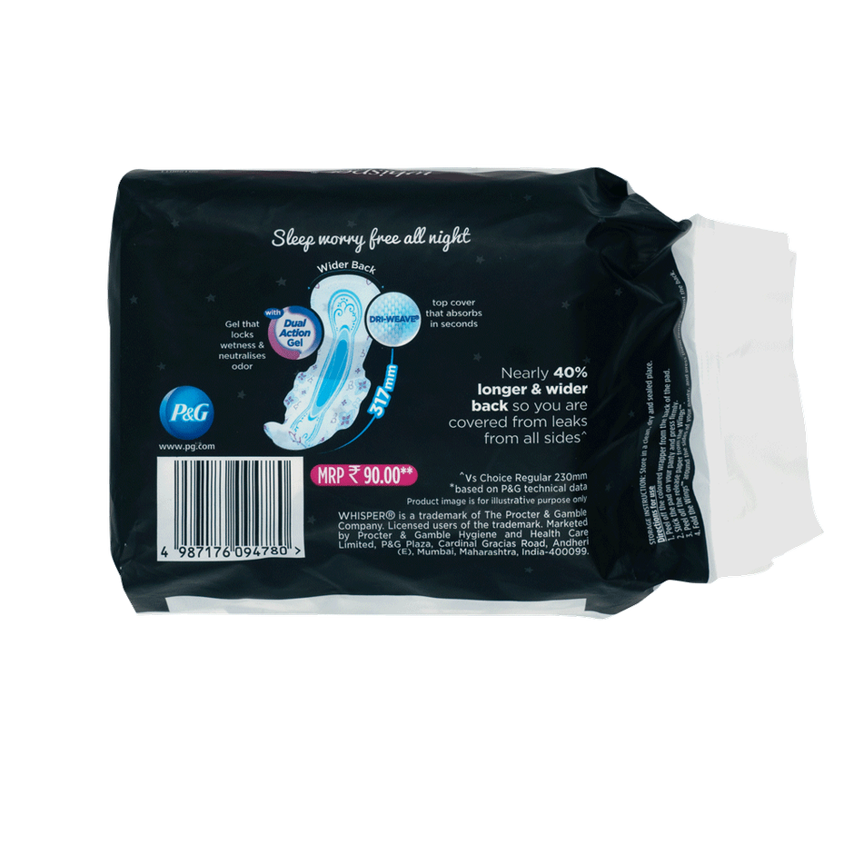 Whisper Bindazzz Nights XXL Sanitary Pads, Upto 0% Leaks All Night Long
