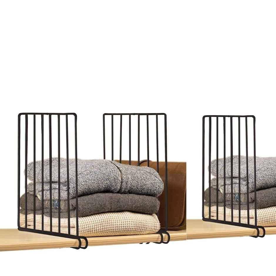 Go Hooked Wardrobe Shelf Divider Cloth Organizer | Wardrobe Separator | Metal Black | Set Of 3