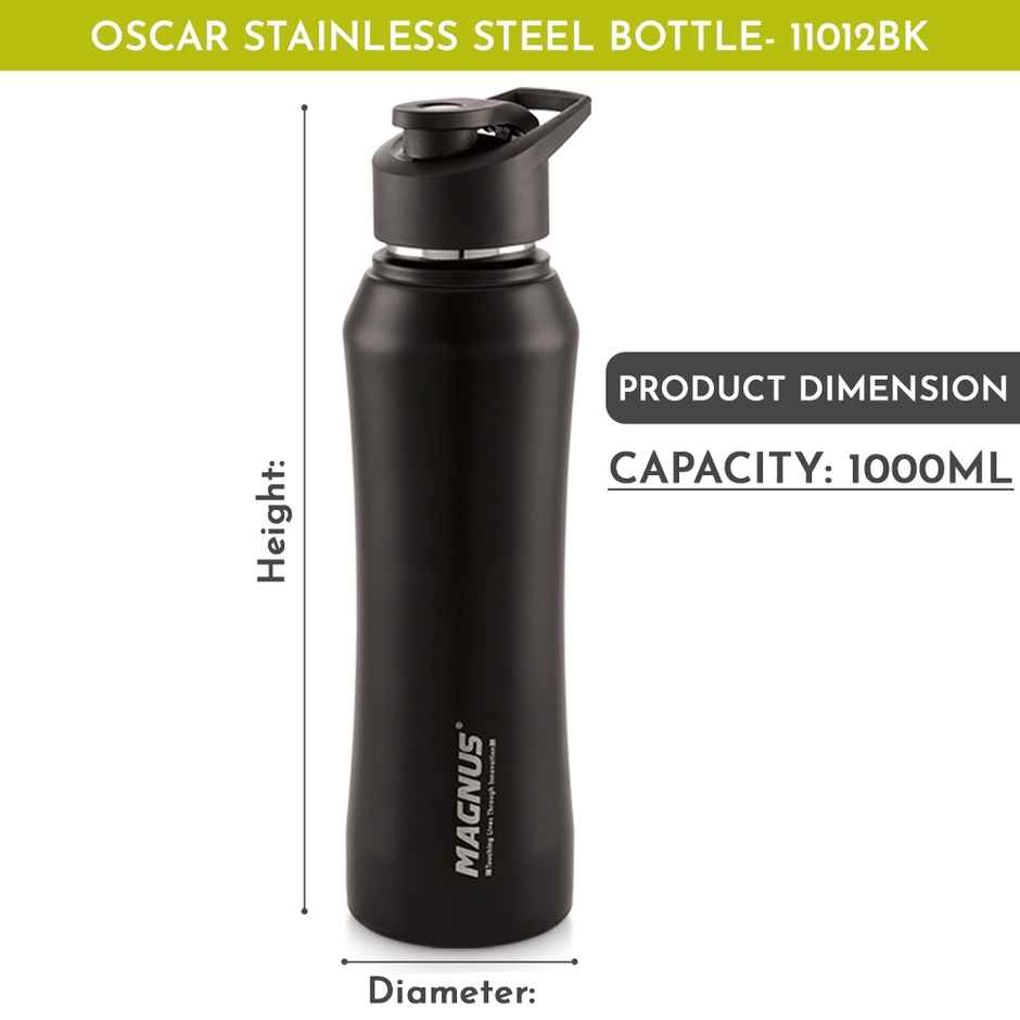 Magnus Oscar 1000ml Single Wall Sports Water Bottle | Black