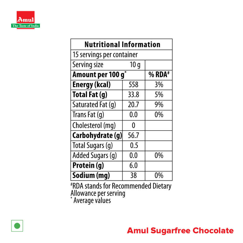 Amul Sugar Free Dark Chocolate | Guilt-Free Indulgence