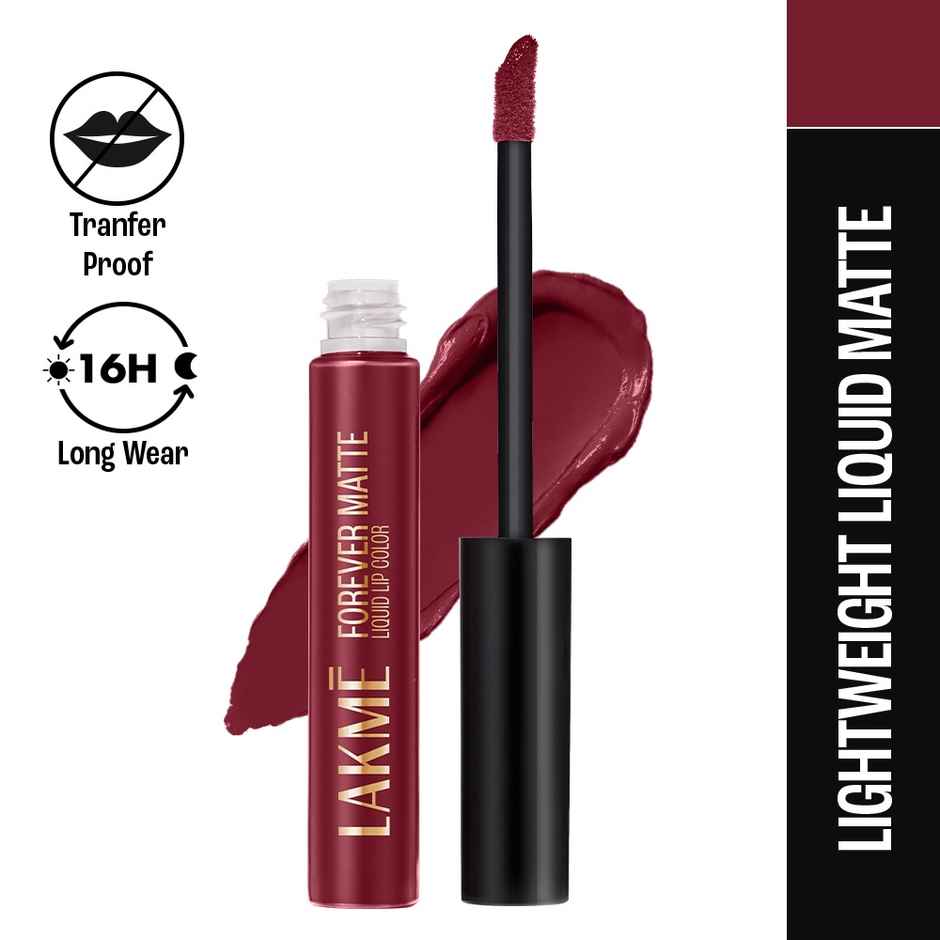 Lakme Forever Matte Liquid Lip, 16hr Lipstick, Lightweight & transferproof | Red Sangria