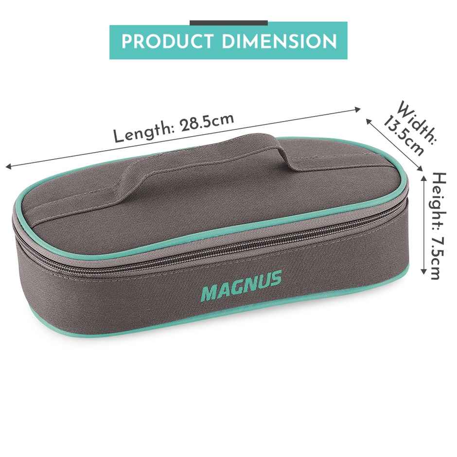 Magnus Glock Solid Glass Lunch Box- Flat Pouch- Detachable Clip-2 Round Containers-400Ml Each -Grey