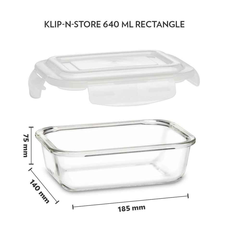 Borosil Klip N Store Storage Container With Airtight Lid (640 ml) | Borosilicate Glass
