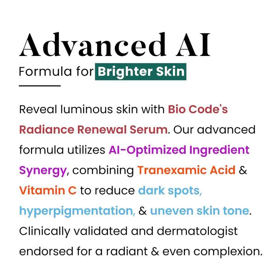 Bio Code Radiance Renewal Serum - Tranexamic Acid & Vitamin C | AI-Enhanced Brightening Formula