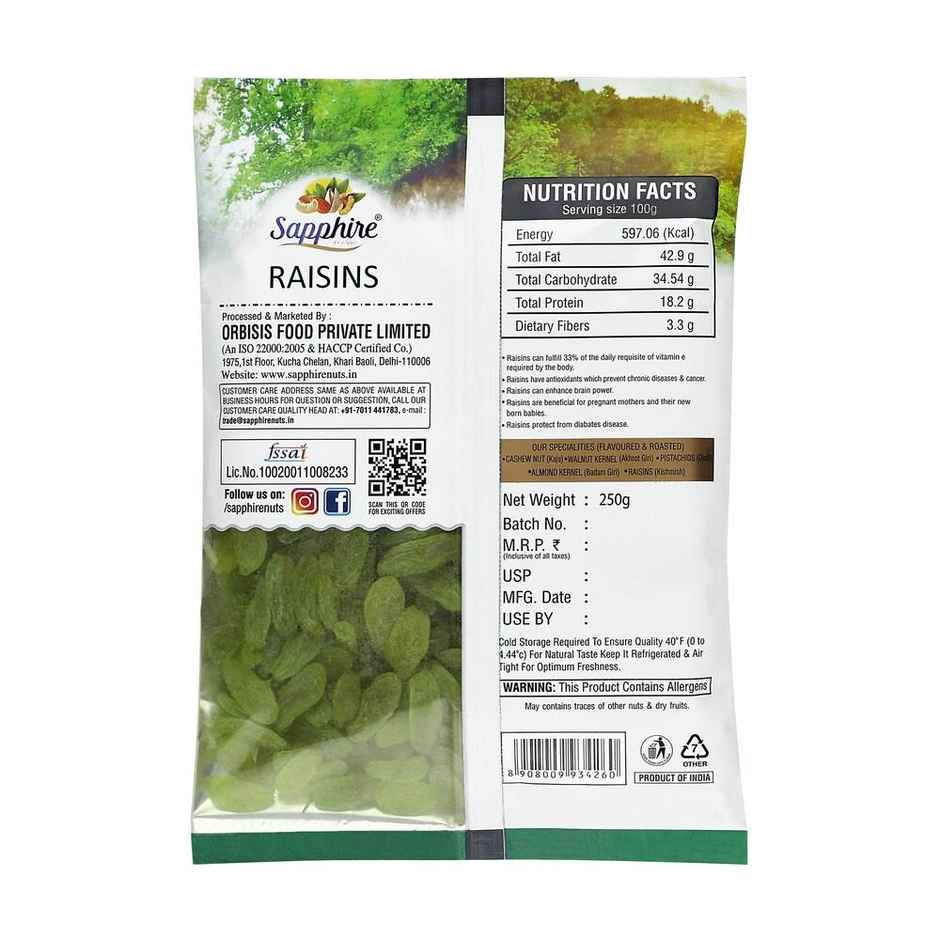 Sapphire Dry Nuts Raisins | Kishmish | Rich in Protein