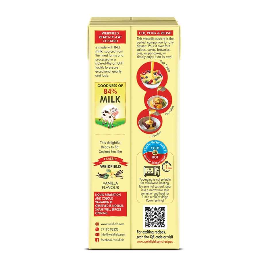 Weikfield Custard Ready To Eat - Vanilla (200ml) & Weikfield Jelly Crystals Raspberry Flavour Carton (90g) Combo