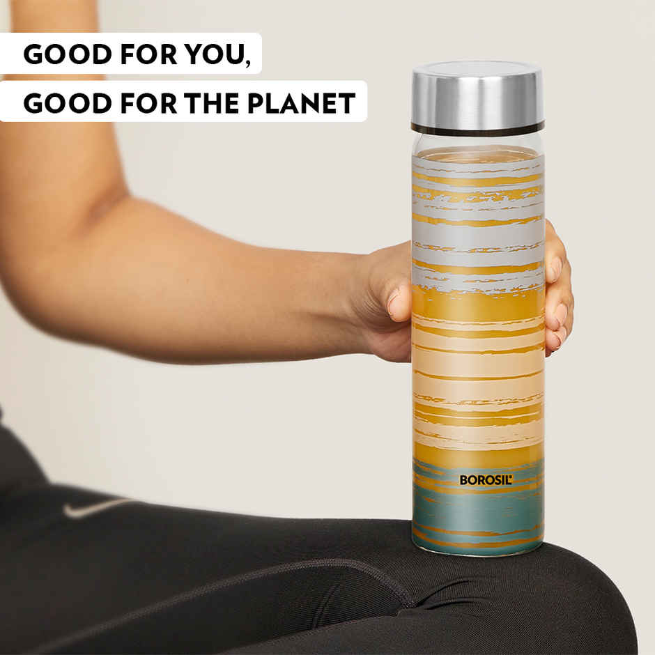 Borosil Glance Wide Mouth Bottle with Metal Lid | Borosilicate Glass | Dishwasher Safe - 550 ml