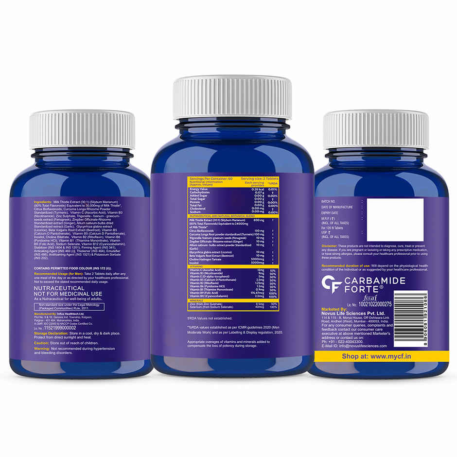 Carbamide Forte Liver Detox Supplement with Milk Thistle | 800mg Milk Thistle Extract (30:1) 120 tab