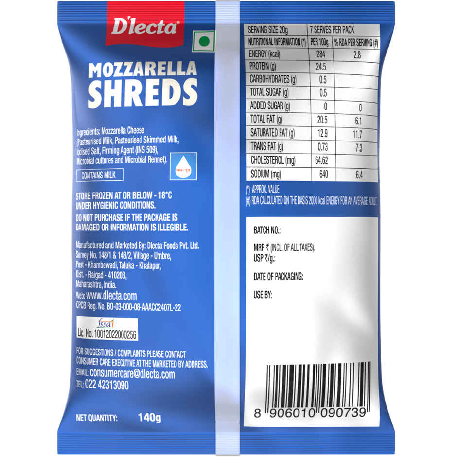 D'lecta Pure Mozzarella Shreds Cheese