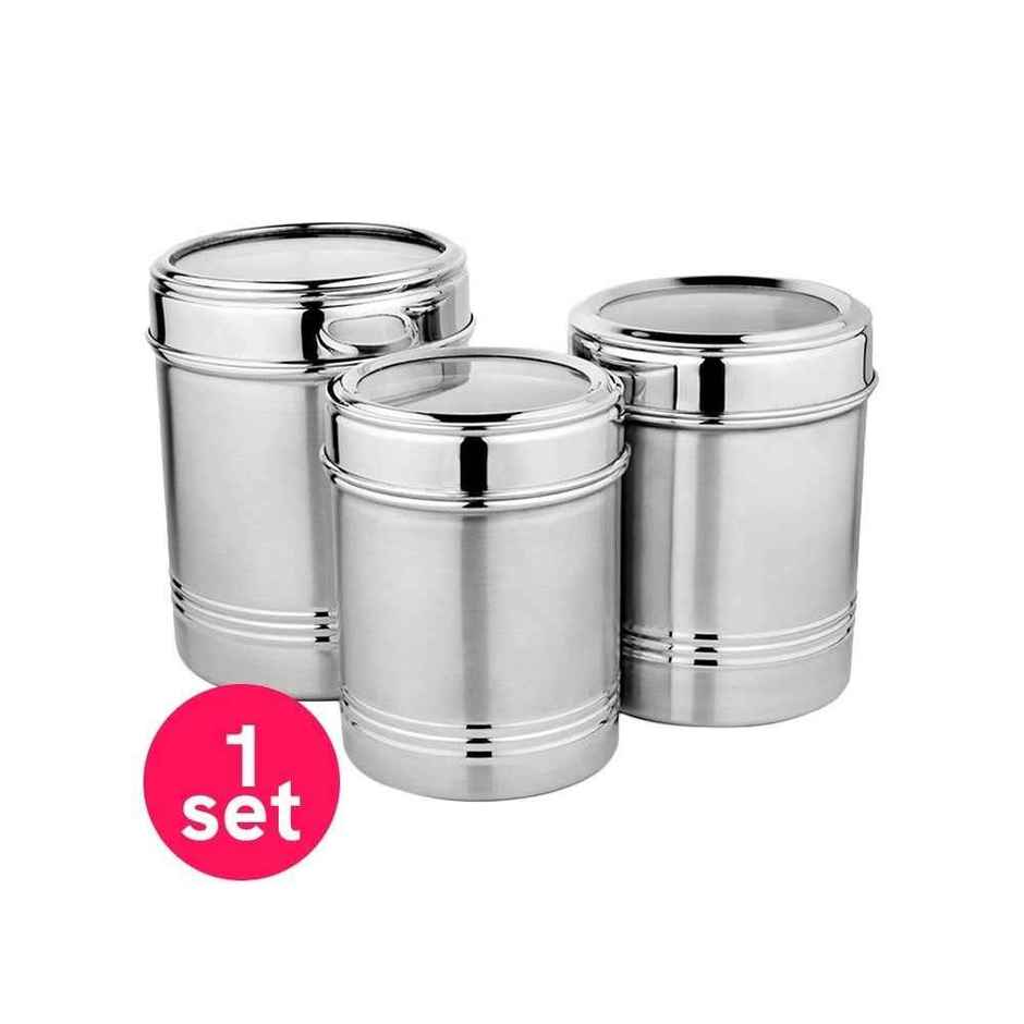 Vinayak Stainless Steel Canister Set (800, 1000, 1400 ml, 3 Pieces)