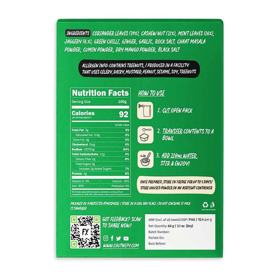 Chutnefy Green-Hari Chutney - Value Pack | Serves 4-5 People - 0% Additives-Colours-Preservatives