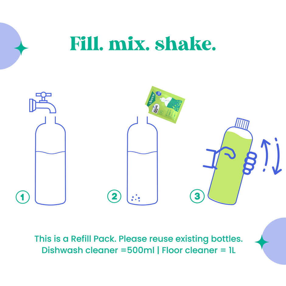 Cleevo Dishwash Gel, Powder To Lliquid Floor Cleaner Refill