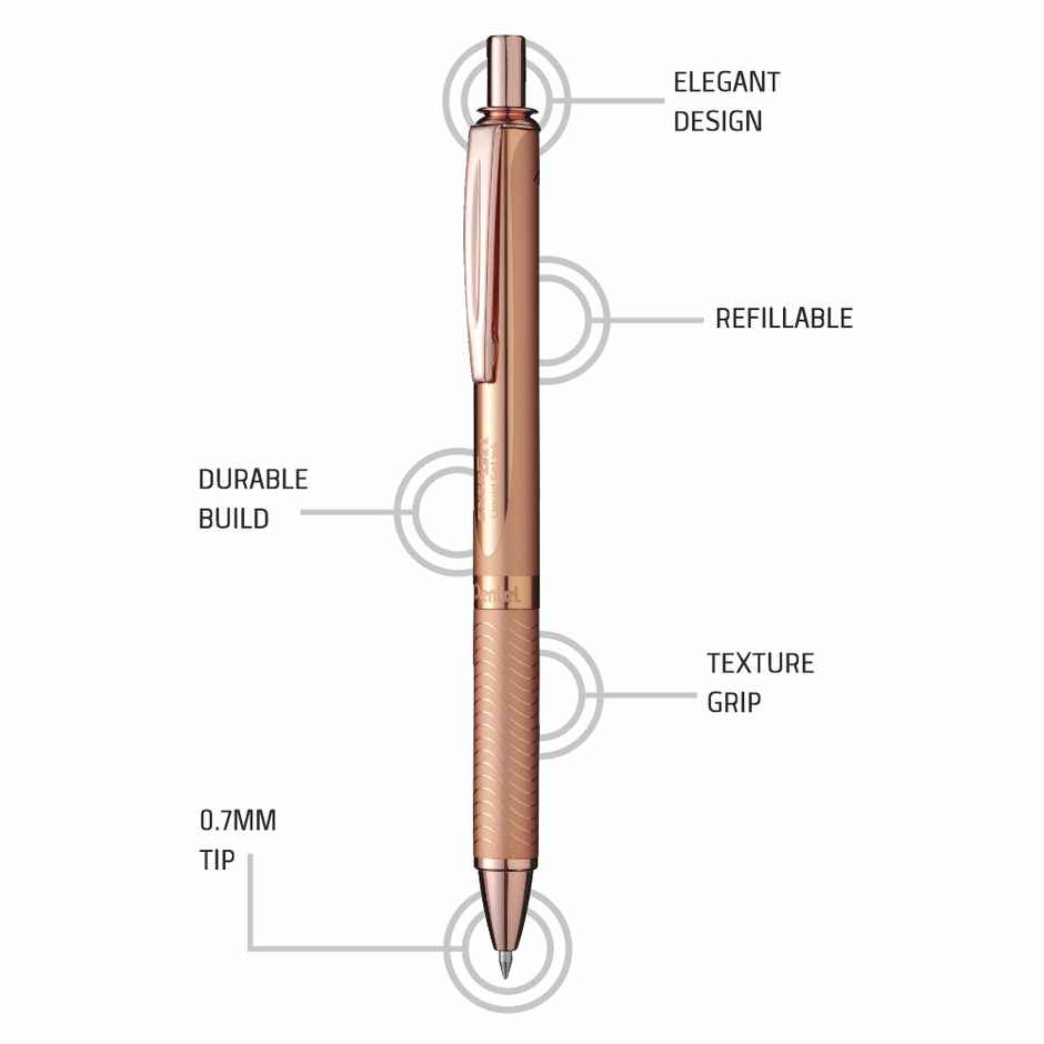 Pentel BL407 Energel Metal Single Box Rose Gold Body Blue Ink