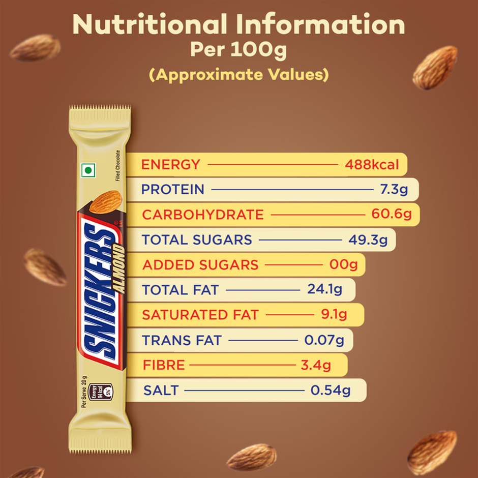 Snickers Almond Filled Chocolate Bar | Loaded with Crunchy Almonds & Caramel 