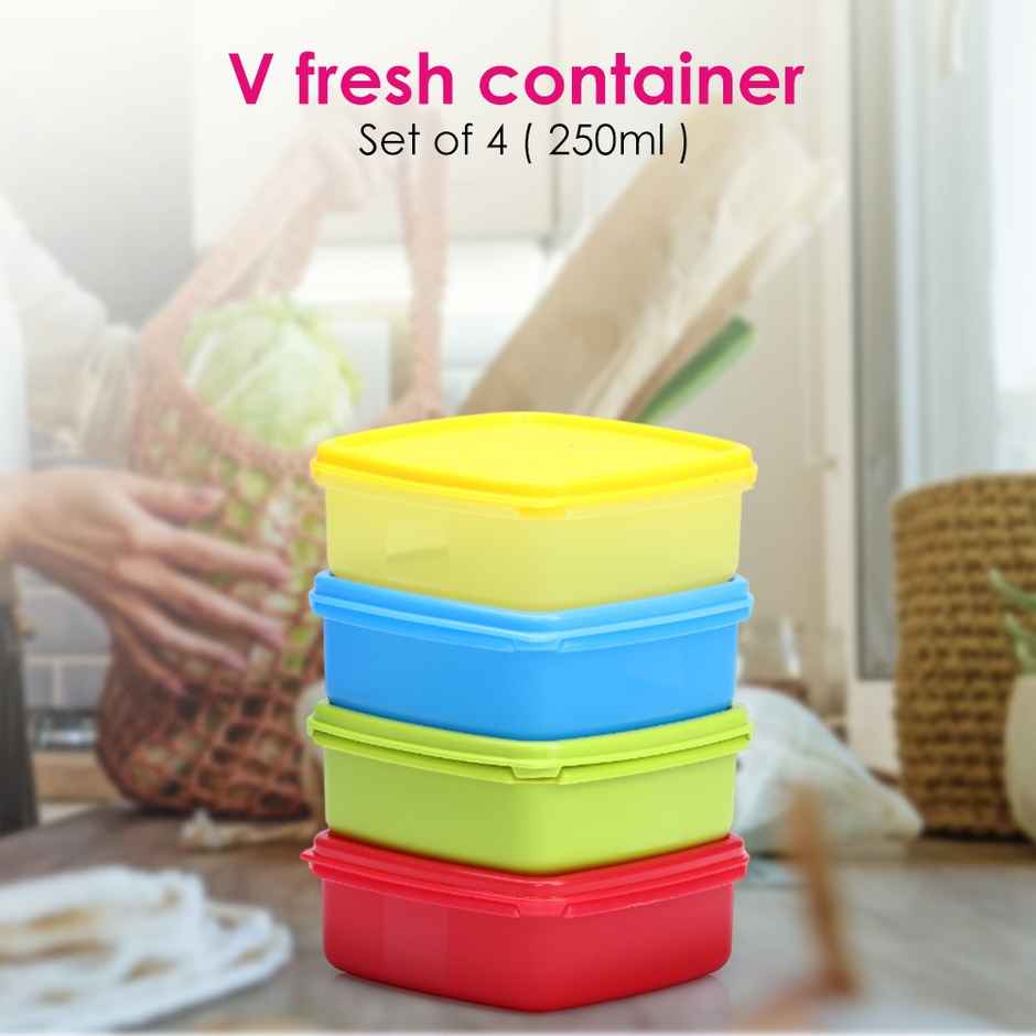 Varmora V Fresh Plastic Utility Storage Container- 250 ml- Set of 4 - Airtight- Assorted Colour