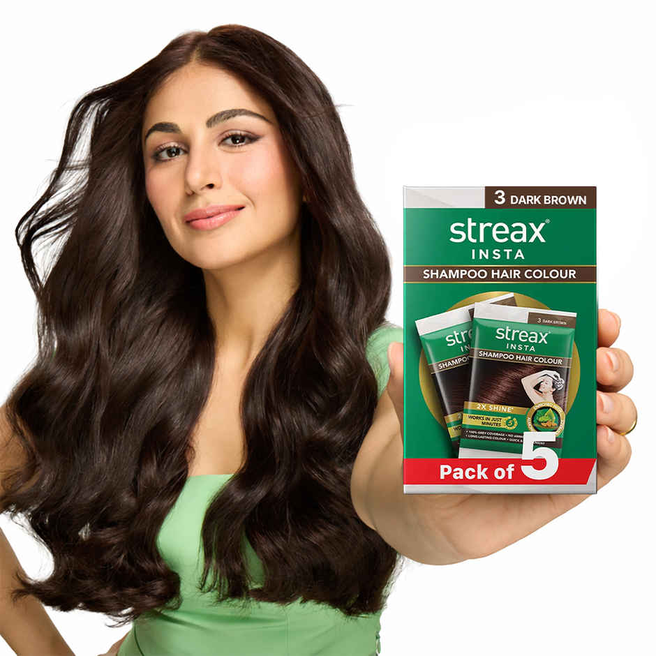 Streax Insta Shampoo Hair Colour for Women and Men- Dark Brown |100% grey coverage in 5 mins
