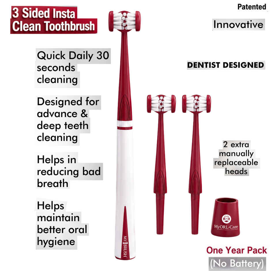 My Orl-Care My1Brush 3-Sided Soft Bristle Toothbrush for Adults