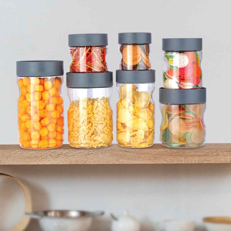 Flair Plastic Stackup Pet Jar Set Of 3 Pcs 1000 ml (Gray), Transparent