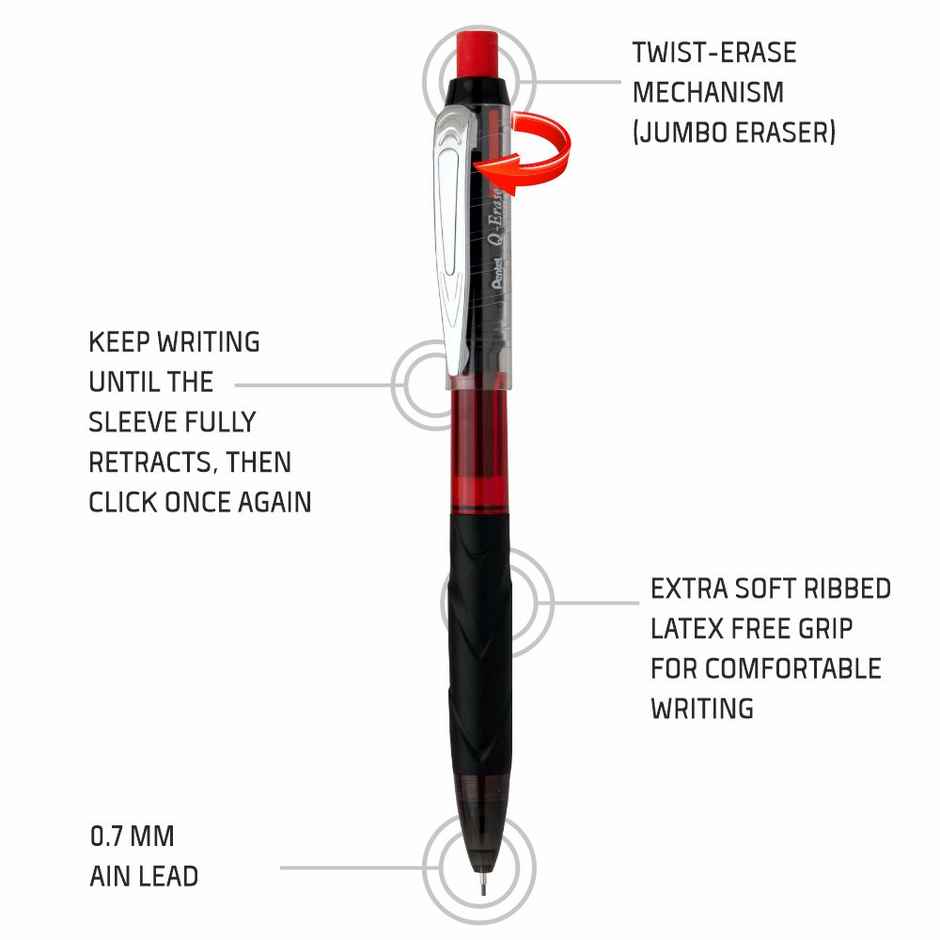Pentel Q Erase Mechanical Pencil With Eraser Single Black Body