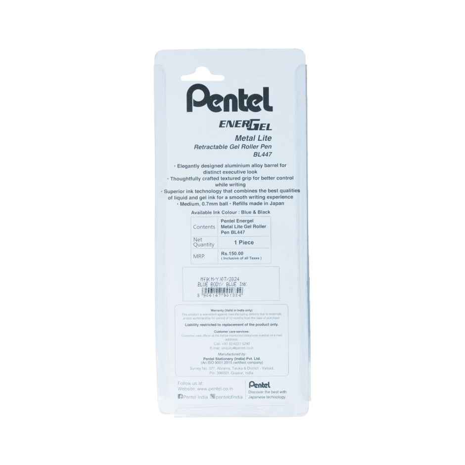Pentel BL447 Energel Metal Lite Single Blister Blue Body Blue Ink