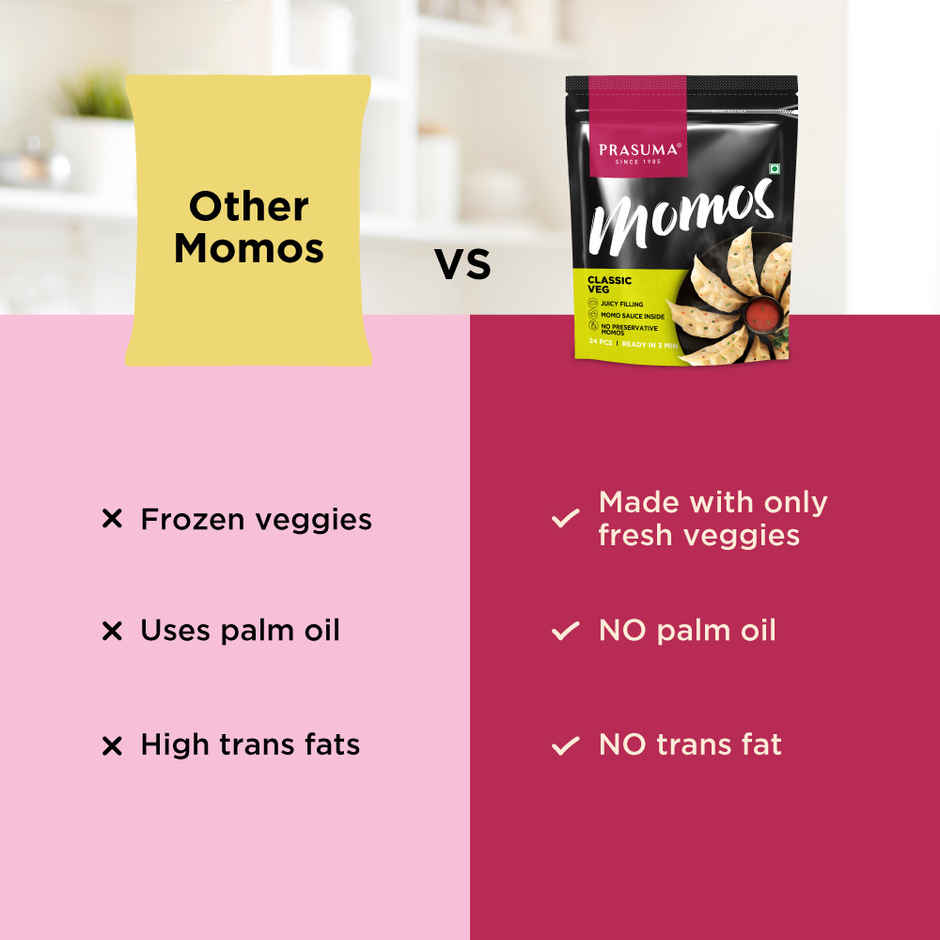 Prasuma Classic Darjeeling Veg Momos, 24 pcs | Authentic Himalayan Taste | Fresh Veggie Filling
