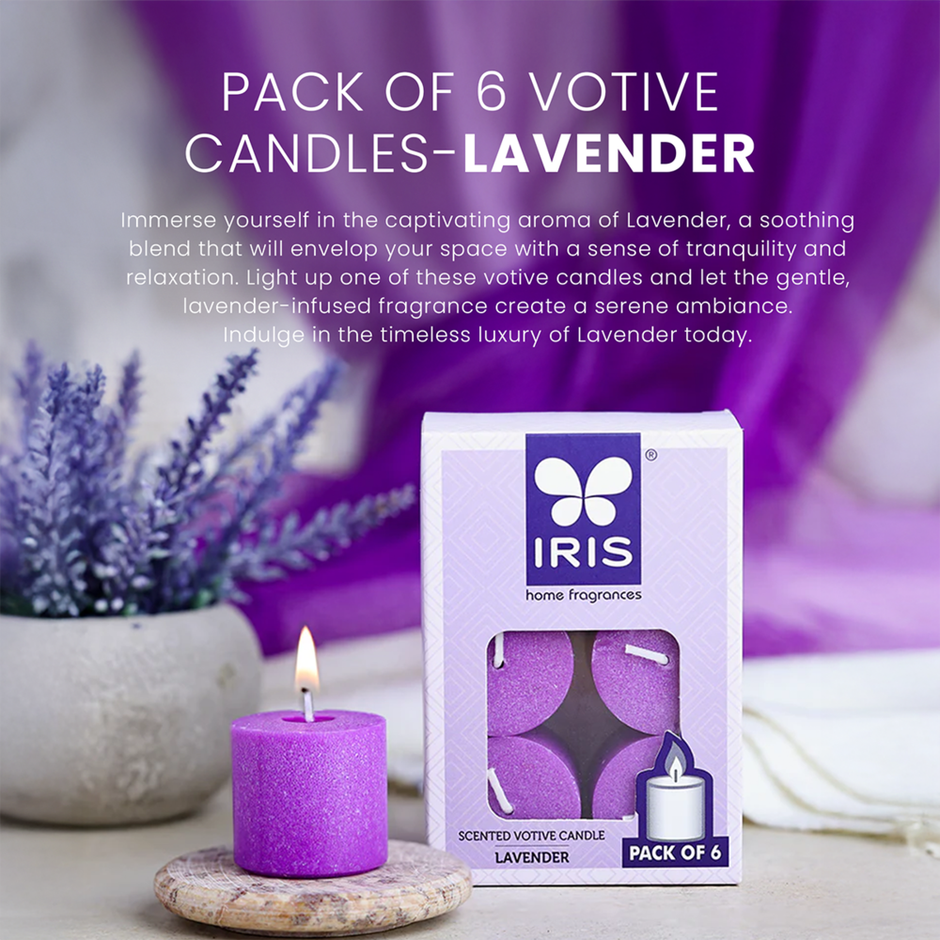 Scented Votive Candles Refill | Lavender | Pack of 6 | Aroma Candles | IRIS