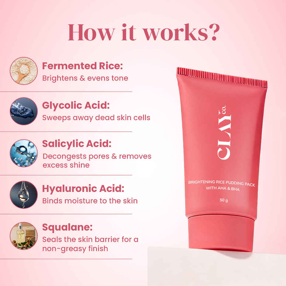 Clayco Detan/Brightening Rice Pack With AHA & BHA For Tan Removal | 50G