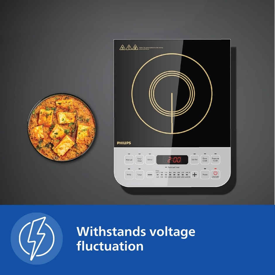 Philips Viva Collection HD4928/01 2100-Watt Induction Cooktop, Soft Touch Button with Crystal Glass - Black