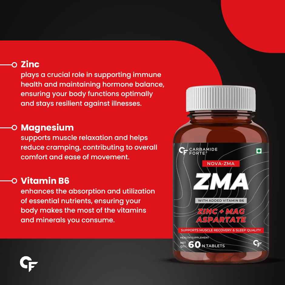 Carbamide Forte ZMA Supplement for Men Zinc and Magnesium Supplements with Vitamin B6 60 Tablets