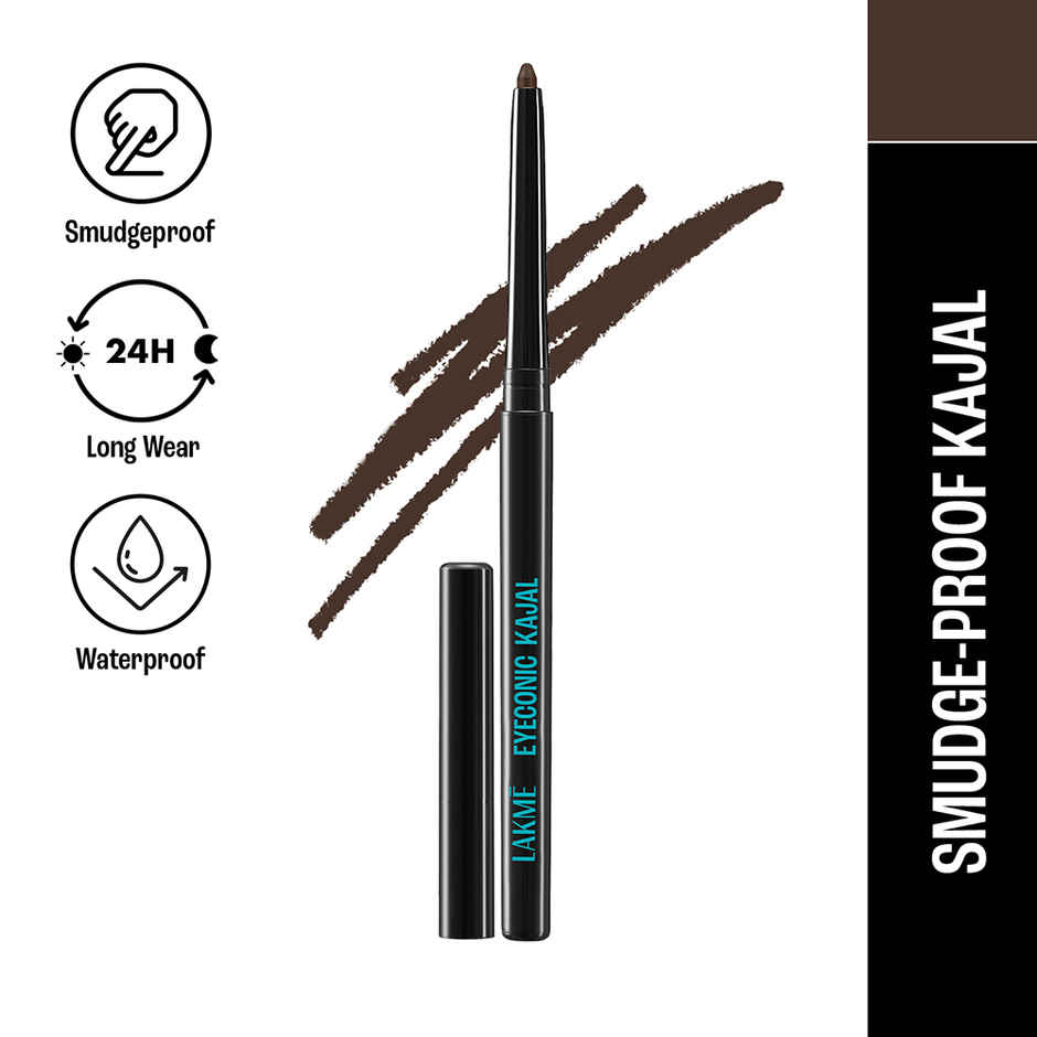 Lakme Eyeconic Kajal, Matte Kajal Pencil that lasts 24 Hrs, Classic Brown