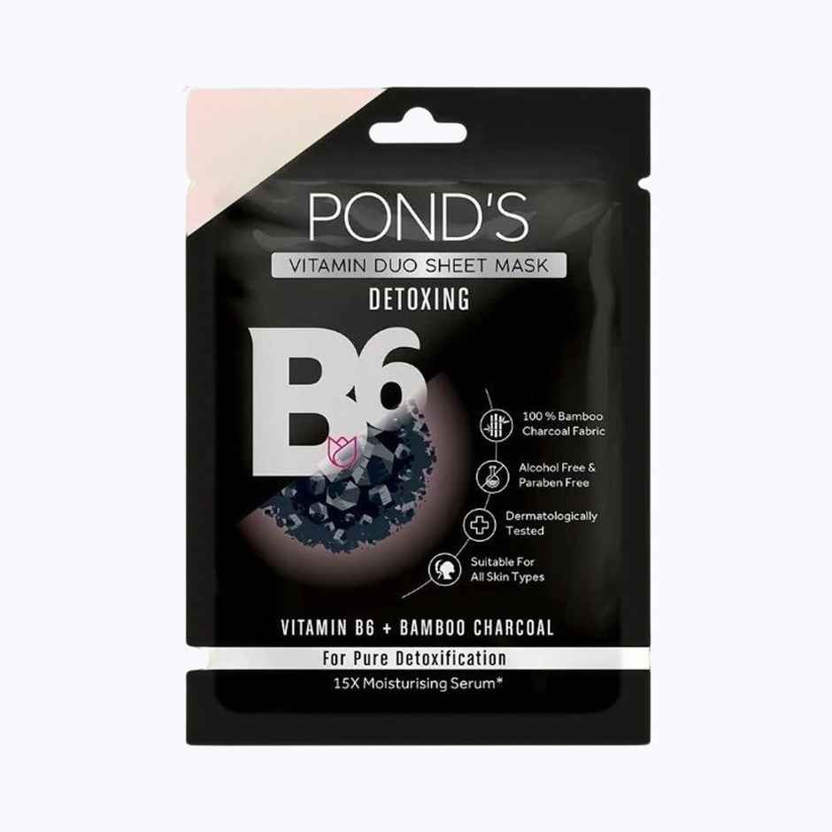 Pond'S Activated Charcoal Clear Detox Skin, With Vitamin B6 Sheet Mask(25ml) & Sanfe Promise Face Acne Patch(36pc) Combo