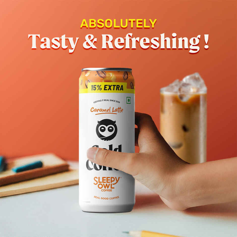 Sleepy Owl Caramel latte Cold Coffee Can