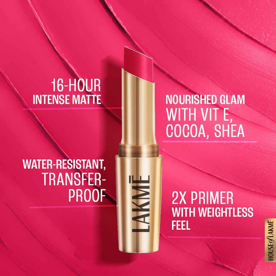 Lakme 9to5 Powerplay Priming Matte Lipstick, Lasts 16hrs, Pink Perfect