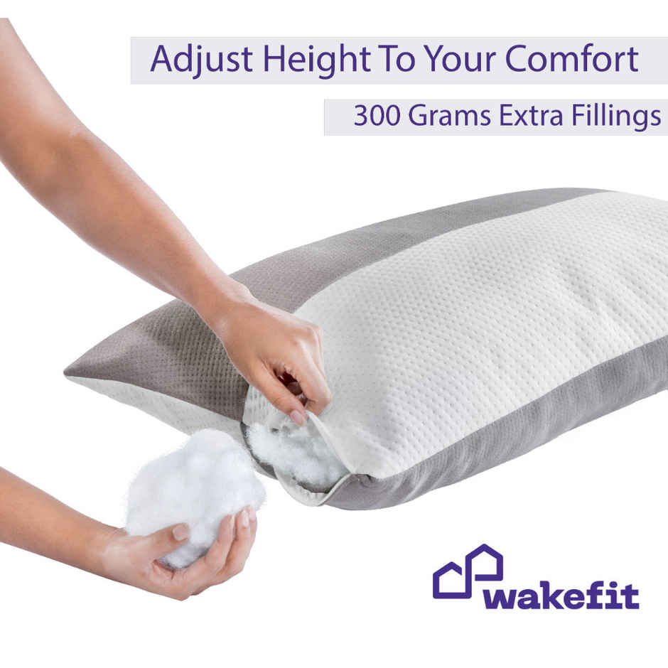 Wakefit Sleeping Pillow | Set of 2 | Height Adjustable | Standard Size 27X16 inch 300 Grms | White & Grey