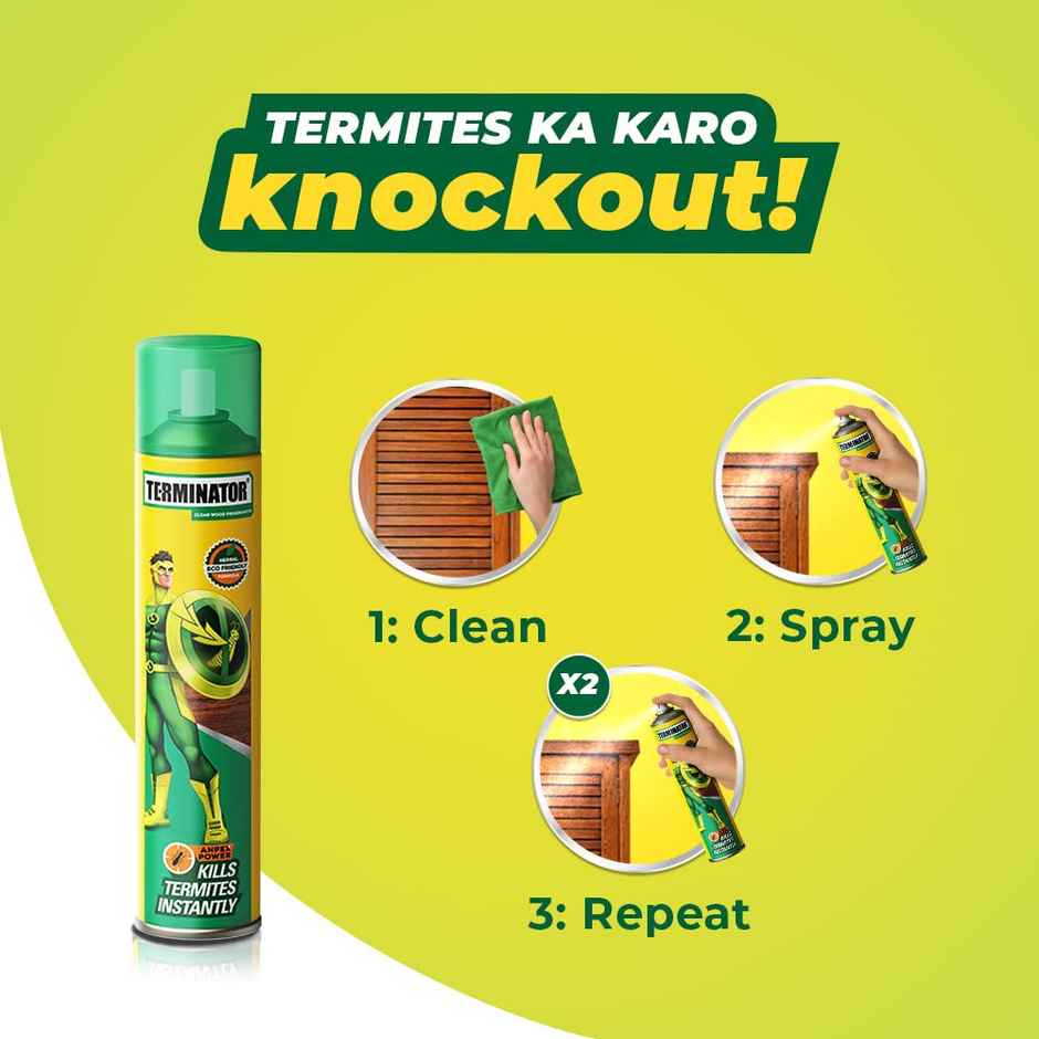 Terminator Eco-Friendly Termite Killer Spray 320ml | DIY Wood Protection Furniture & Monsoon Care