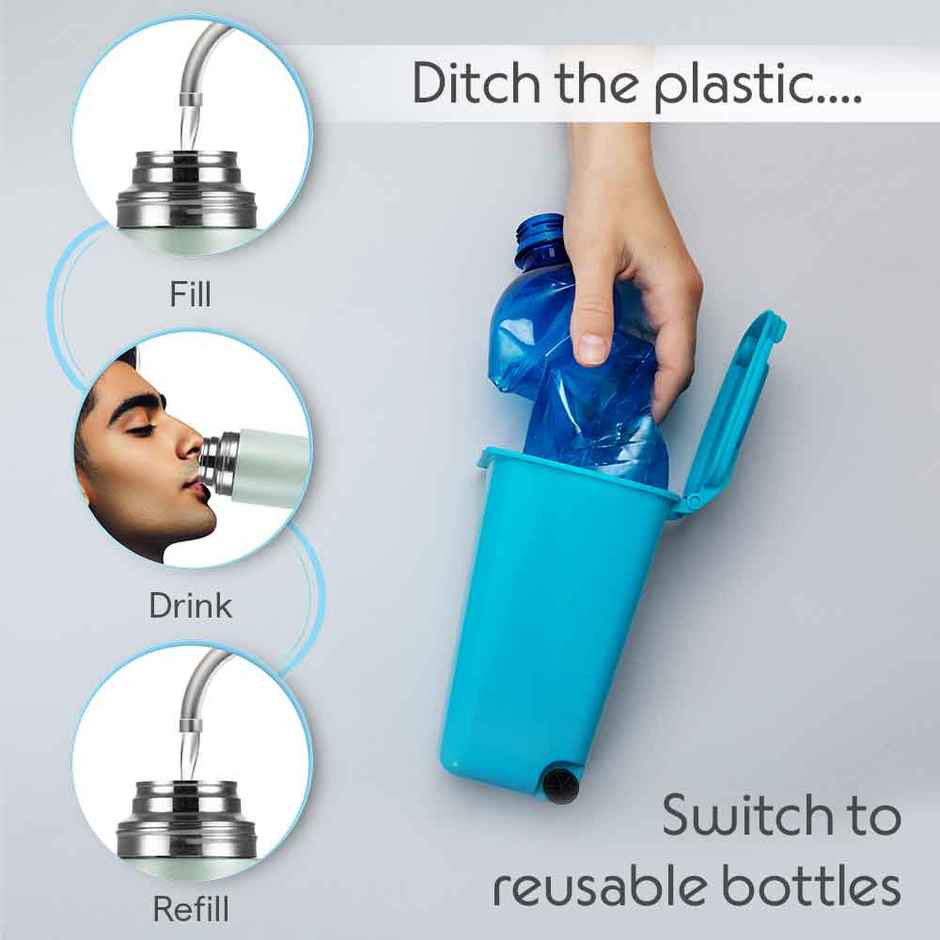 Borosil Coolsip BIS Approved Single Wall Stainless Steel Water Bottle | Mint | 1 L