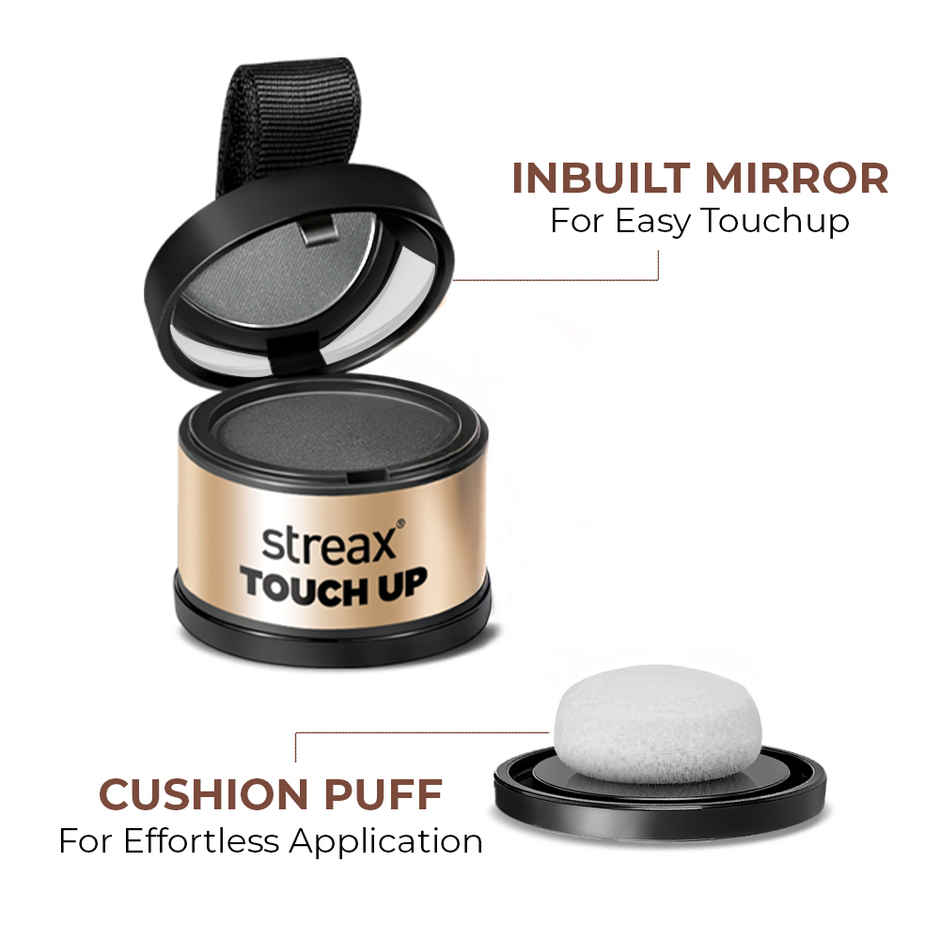 Streax Root Touch Up Powder, Black, Covers Grey Hair & Bald Patches Instantly