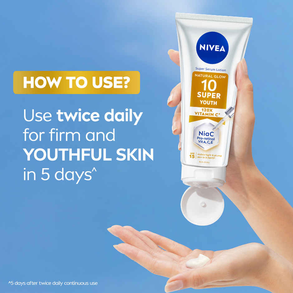 NIVEA Super 10 Youth Serum Body Lotion, Retinol, Niacinamide, 120X Vitamin C, SPF15 for Youthful Skin 170ml