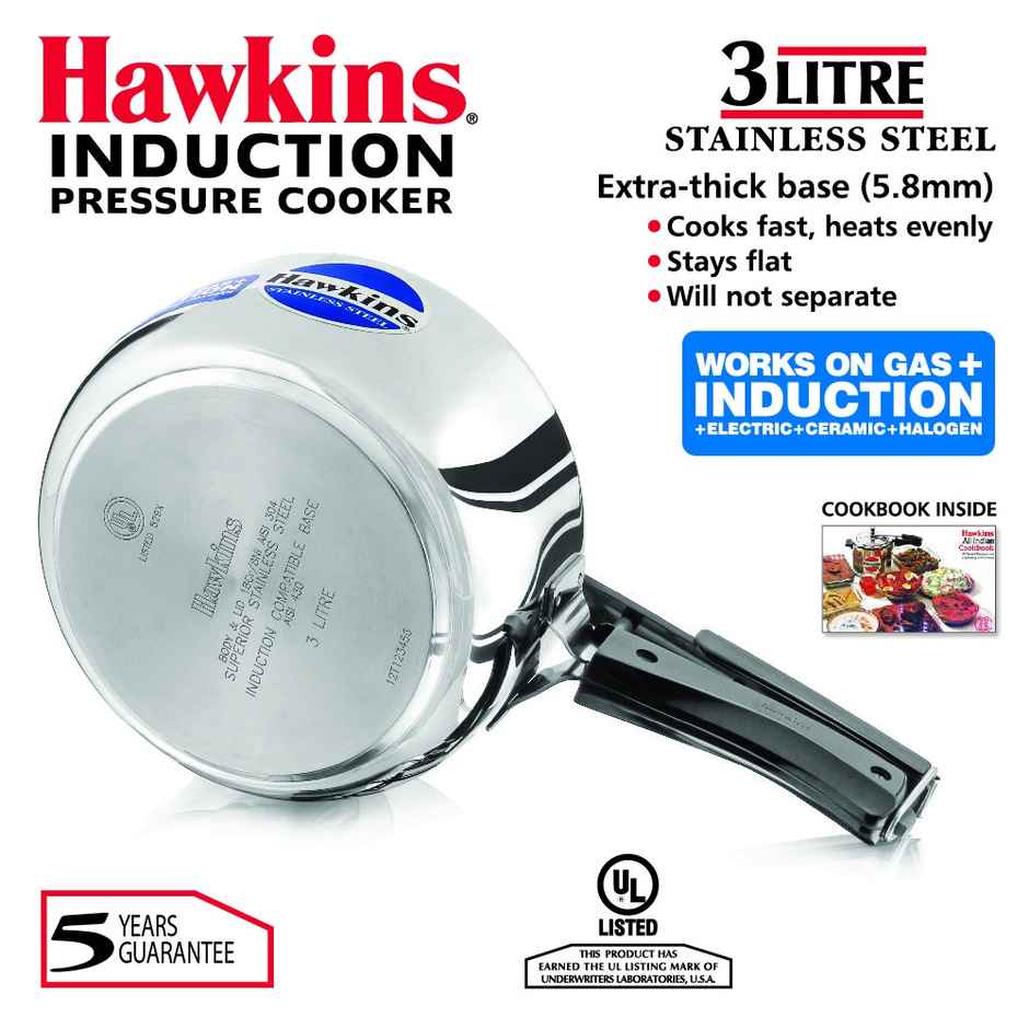 Hawkins 3 Litre Pressure Cooker Stainless Steel Inner Lid Design Pan Induction Cooker - Silver