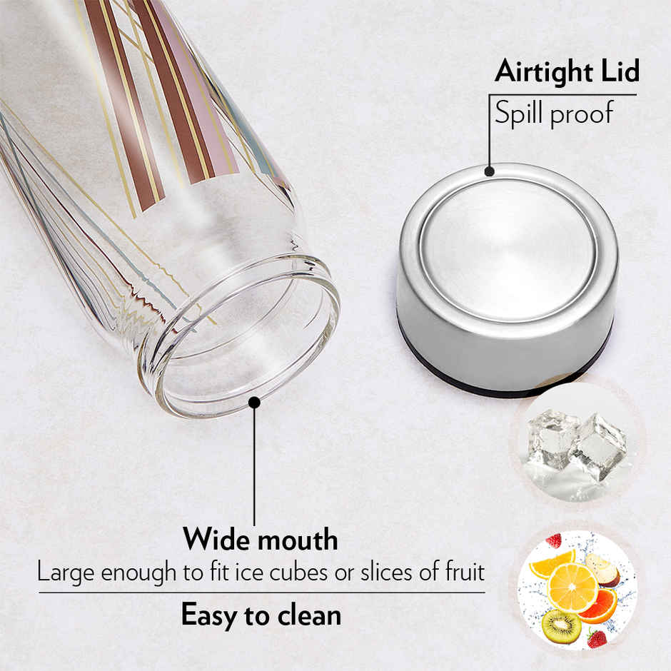 Borosil Prism Wide Mouth Bottle with Metal Lid Borosilicate Glass Dishwasher Safe