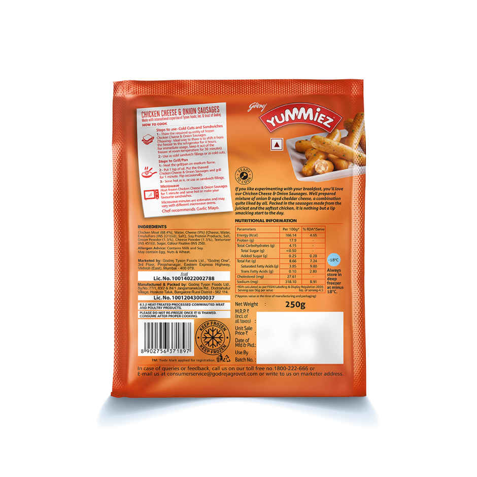 Yummiez Chicken Sausages - Cheese & Onion