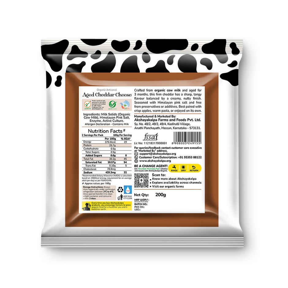 Akshayakalpa Organic Artisanal Aged Cheddar Cheese