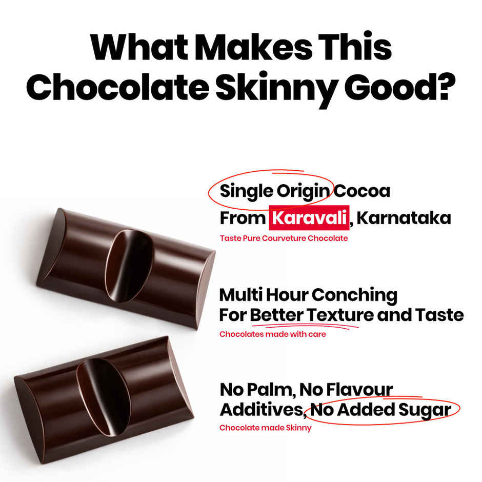 Skinny Sugar Free 70% Dark Chocolate Bar | No Added Sugar | Vegan Chocolate