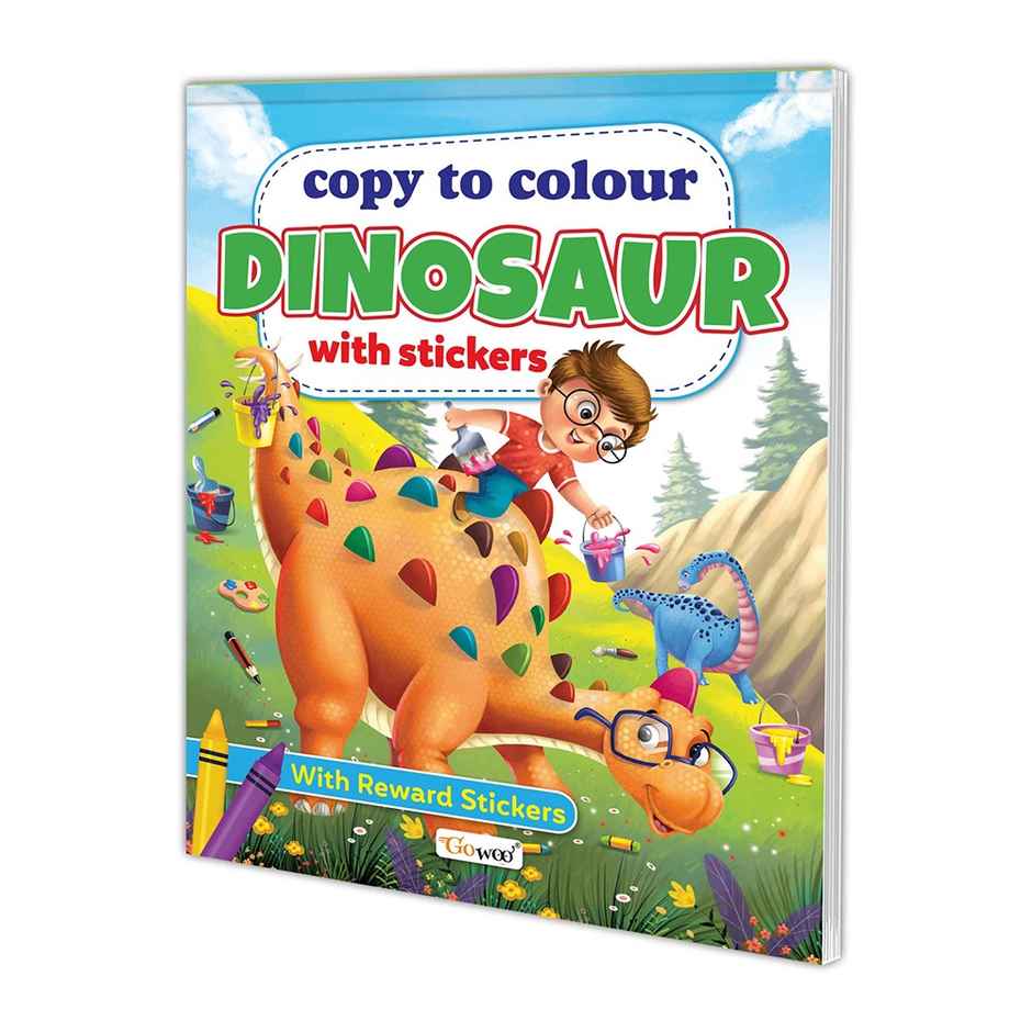 Copy to Colour Dinosaurs With Stickers Book for Kids | Age 3-12- Colouring Book With Stickers
