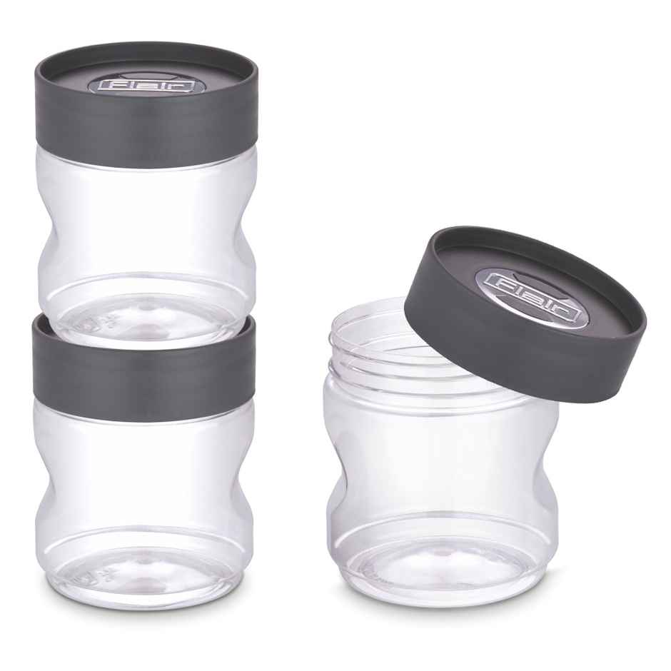 Flair Plastic Stackup Pet Jar Set Of 3 Pcs 500 ml (Gray), Transparent